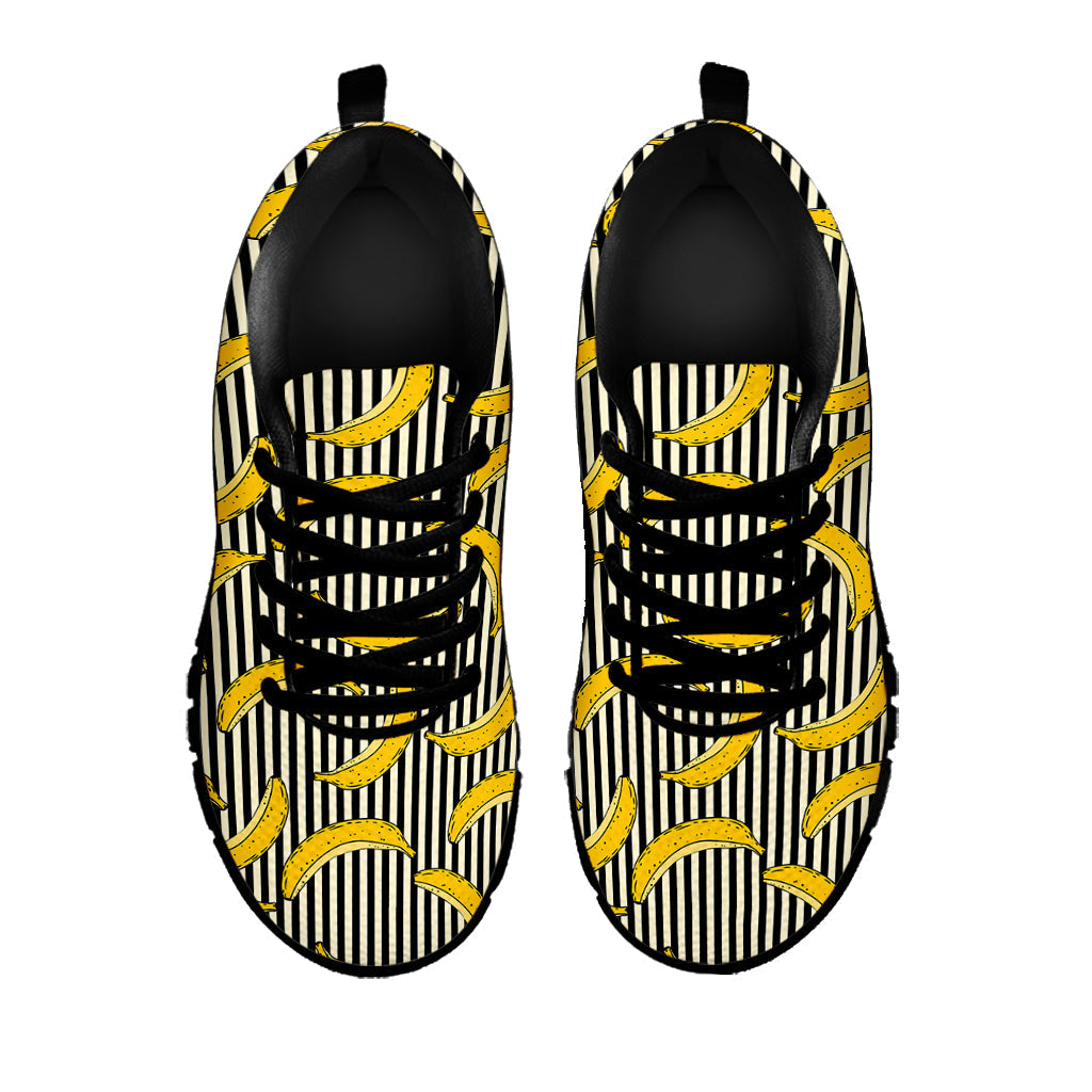 Black Striped Banana Pattern Print Black Running Shoes
