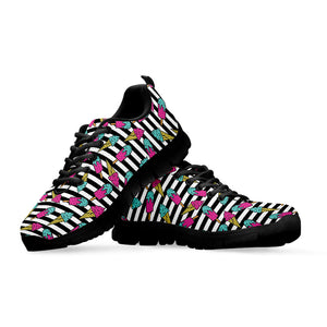 Black Striped Ice Cream Pattern Print Black Running Shoes