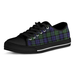 Black Watch Tartan Pattern Print Black Low Top Sneakers