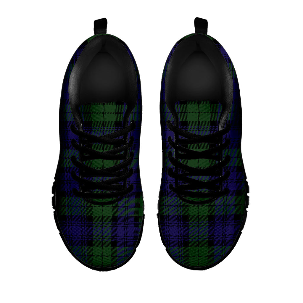 Black Watch Tartan Pattern Print Black Running Shoes