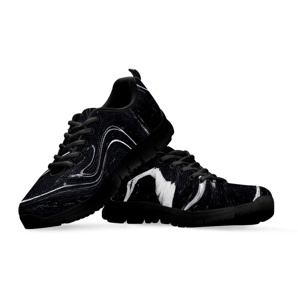 Black White Liquid Marble Print Black Running Shoes