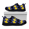 Black Yellow And Blue Argyle Print Black Running Shoes