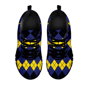 Black Yellow And Blue Argyle Print Black Running Shoes
