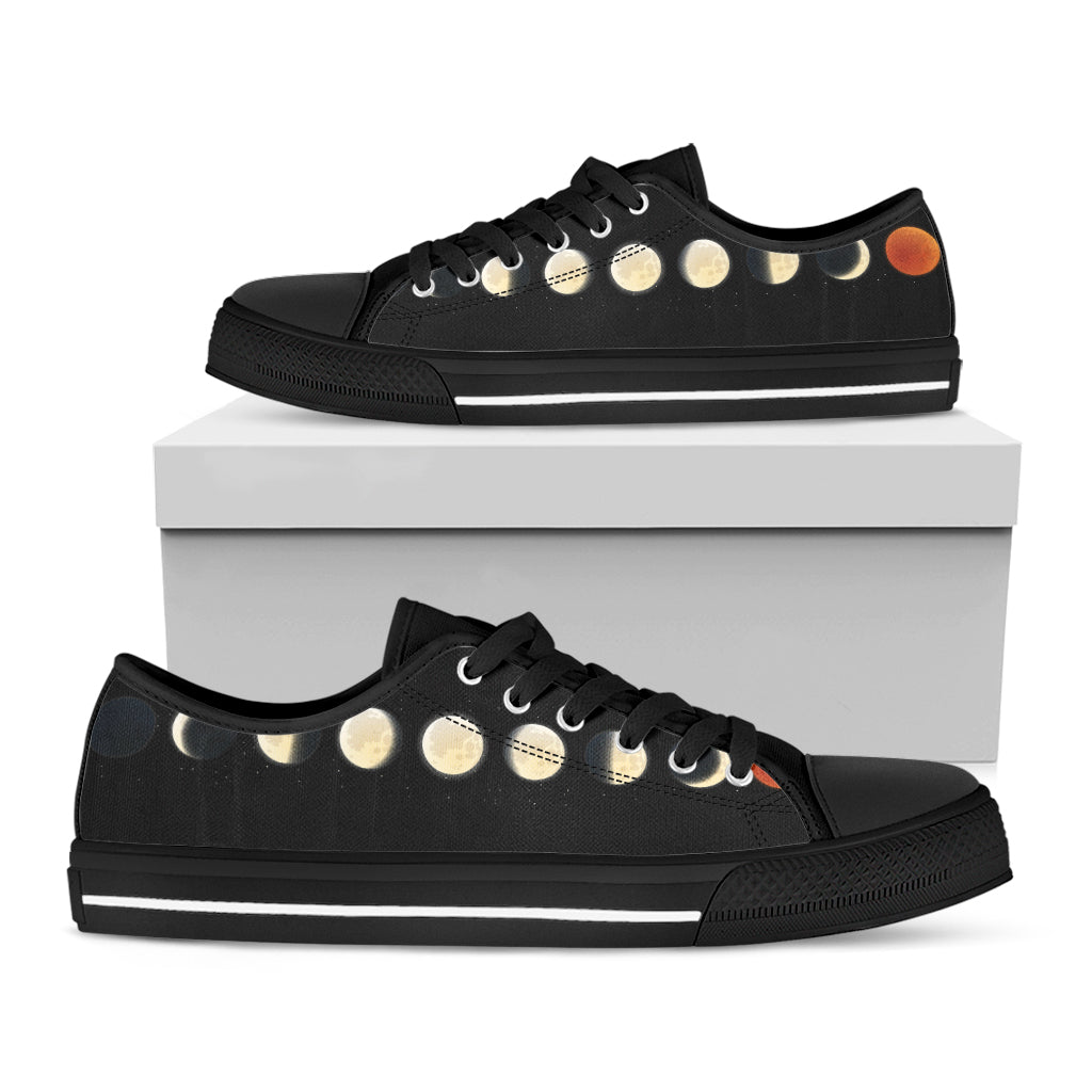 Blood Moon Lunar Phase Print Black Low Top Sneakers
