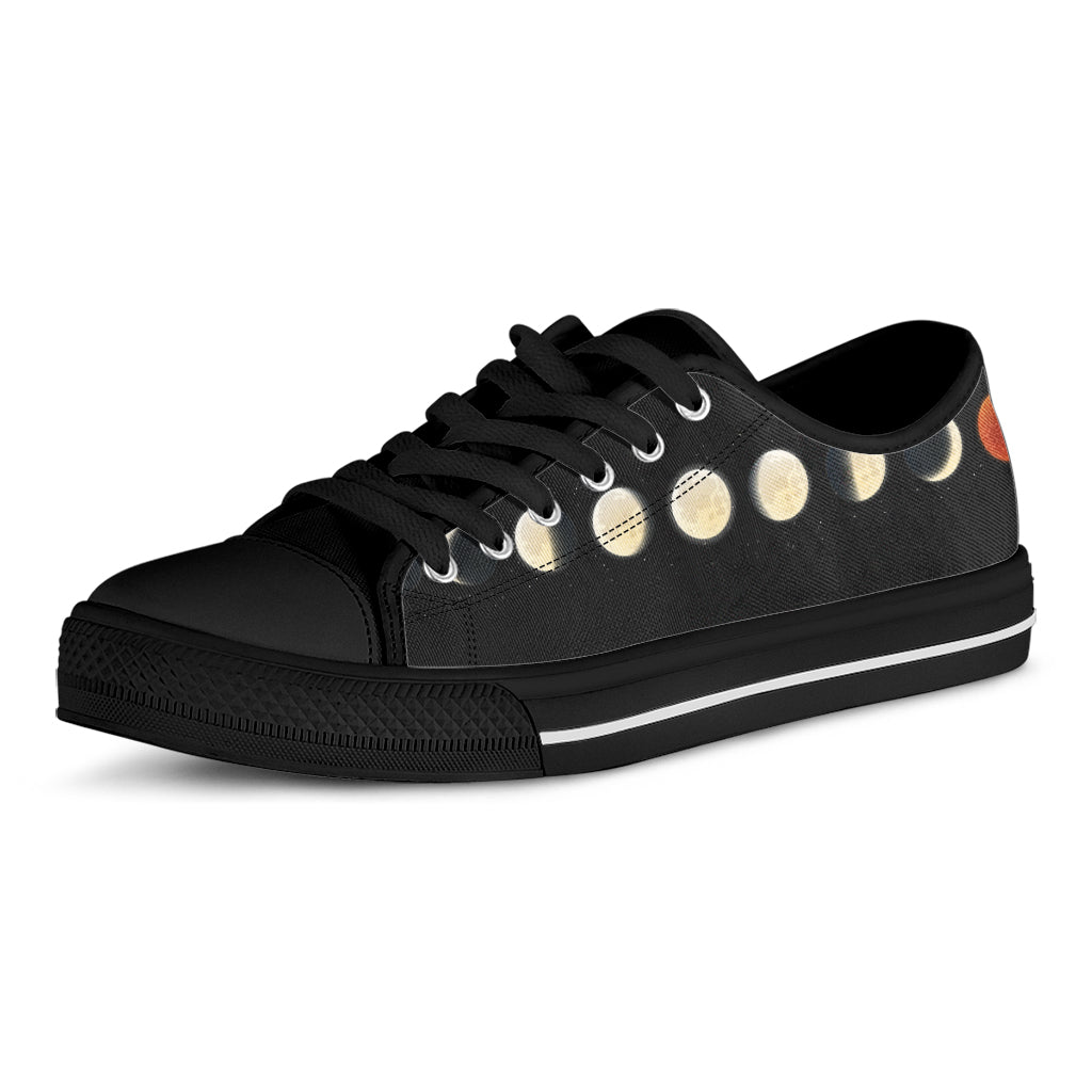 Blood Moon Lunar Phase Print Black Low Top Sneakers