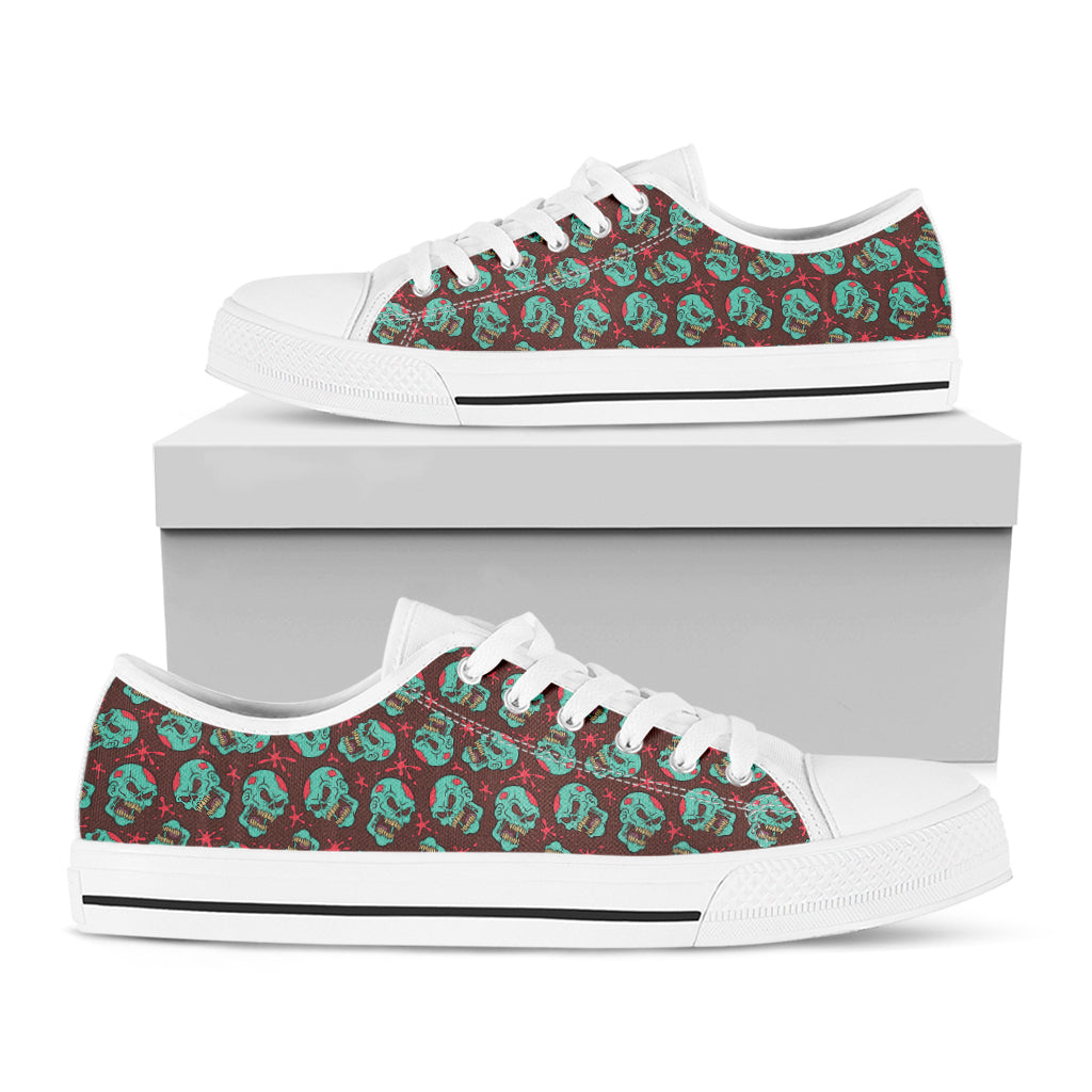 Bloody Zombie Pattern Print White Low Top Sneakers