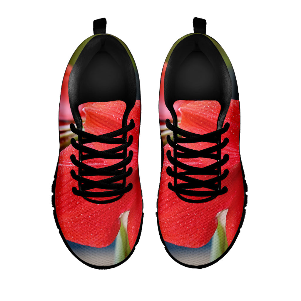 Blooming Amaryllis Print Black Running Shoes