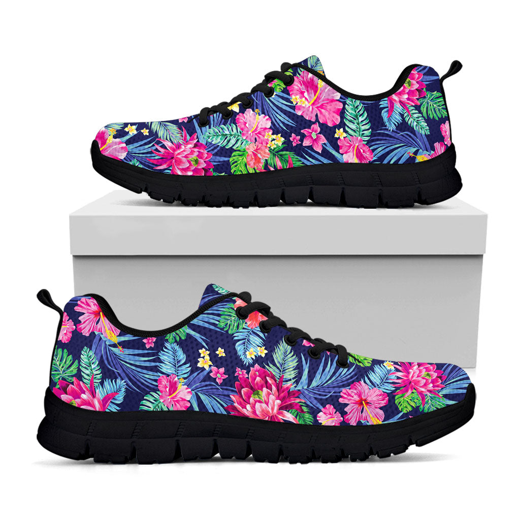 Blossom Tropical Flower Pattern Print Black Running Shoes
