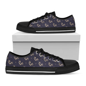Blue And Beige Mantis Pattern Print Black Low Top Sneakers