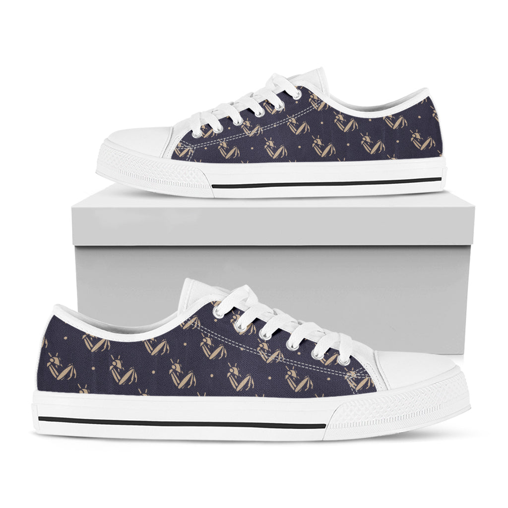 Blue And Beige Mantis Pattern Print White Low Top Sneakers