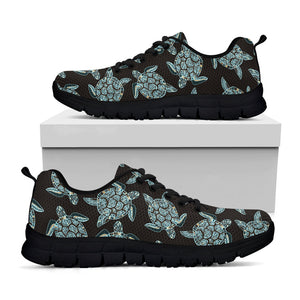 Blue And Black Sea Turtle Pattern Print Black Running Shoes