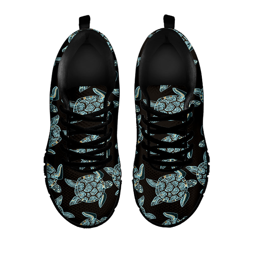 Blue And Black Sea Turtle Pattern Print Black Running Shoes