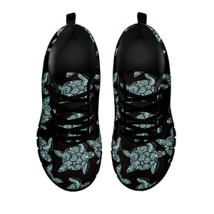 Blue And Black Sea Turtle Pattern Print Black Running Shoes
