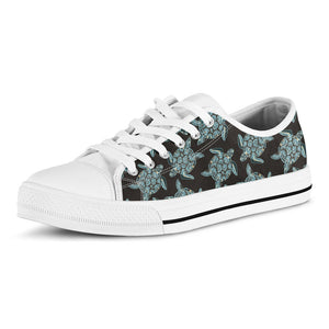 Blue And Black Sea Turtle Pattern Print White Low Top Sneakers