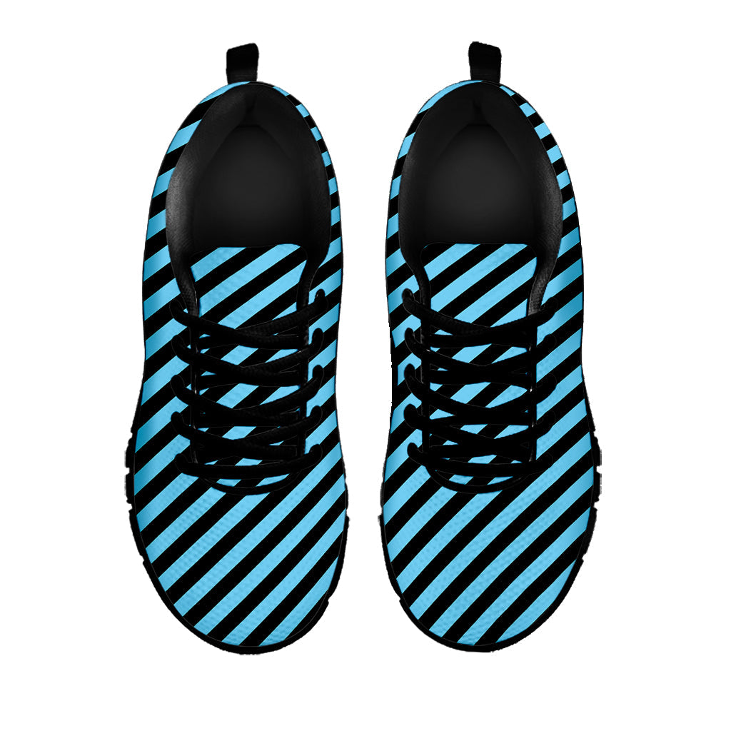 Blue And Black Stripes Pattern Print Black Running Shoes