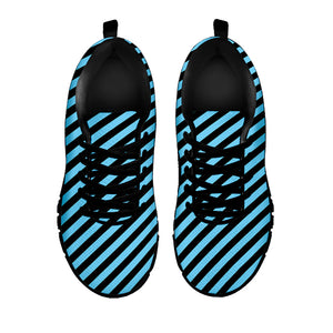 Blue And Black Stripes Pattern Print Black Running Shoes