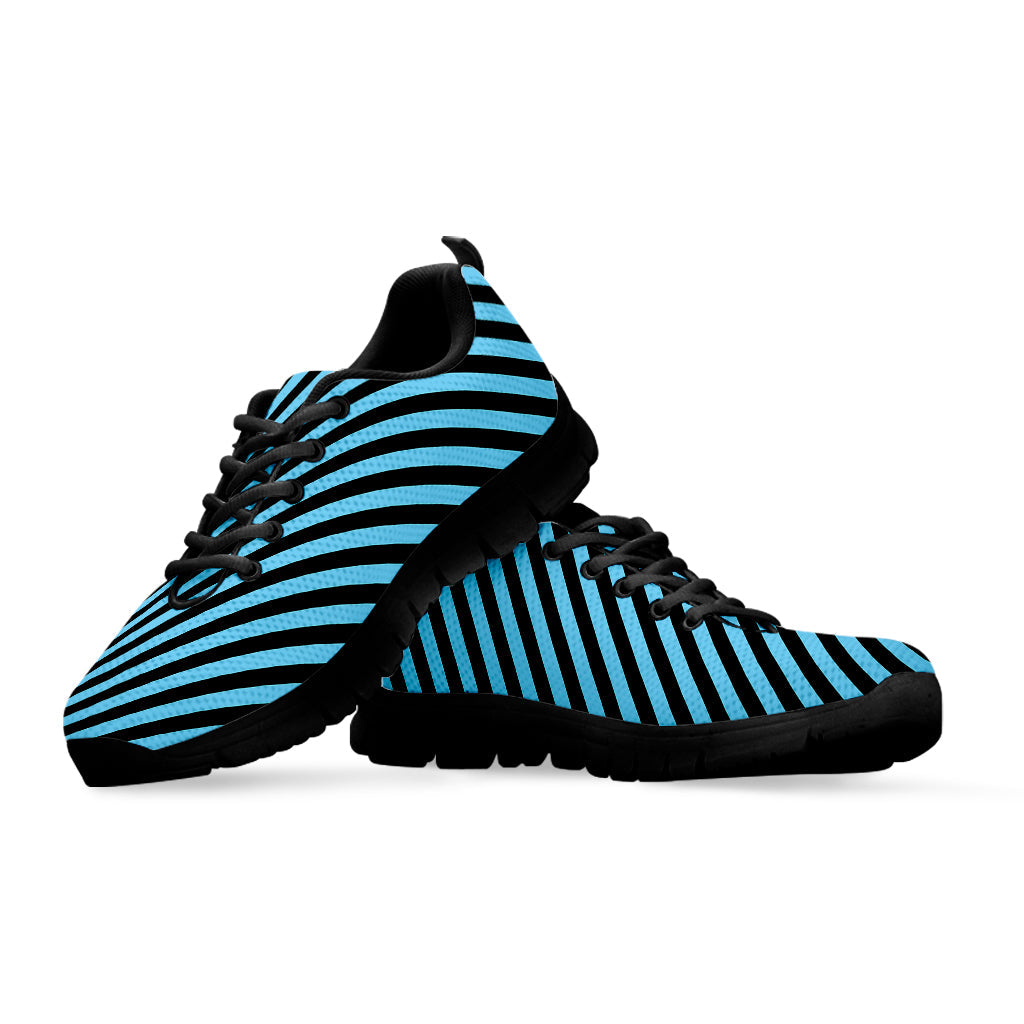 Blue And Black Stripes Pattern Print Black Running Shoes