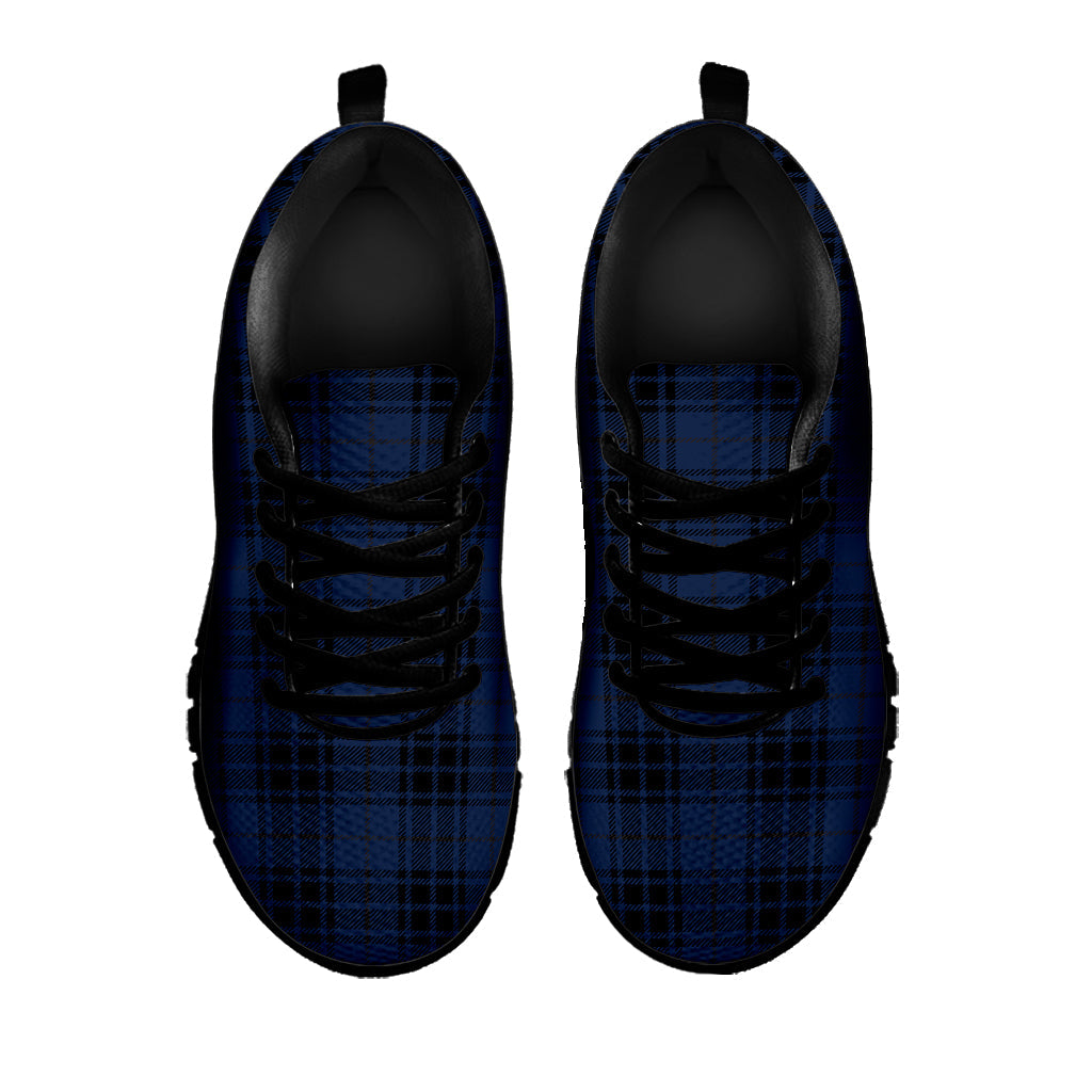 Blue And Black Tartan Pattern Print Black Running Shoes