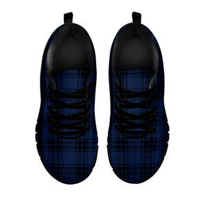 Blue And Black Tartan Pattern Print Black Running Shoes