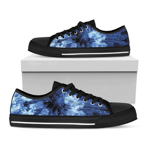Blue And Black Tie Dye Print Black Low Top Sneakers