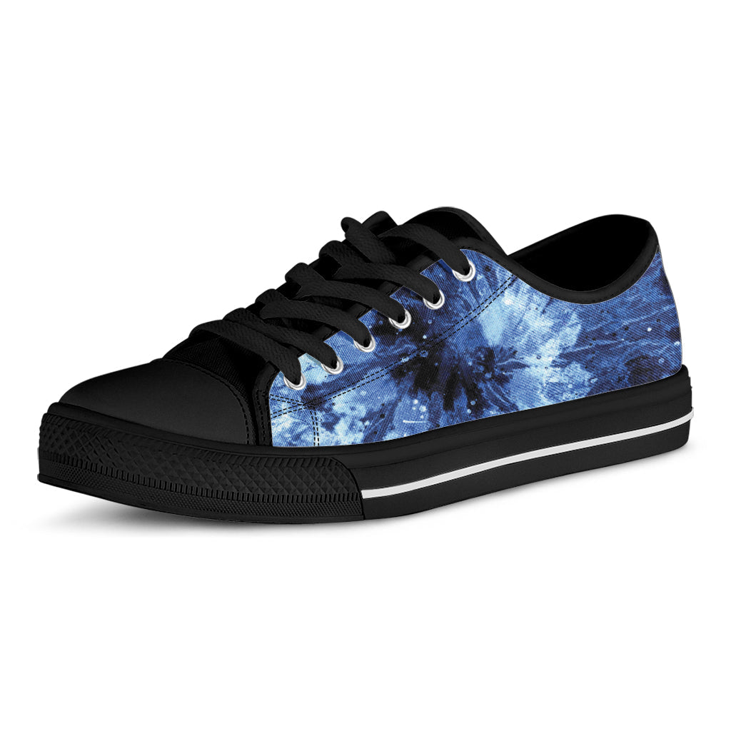 Blue And Black Tie Dye Print Black Low Top Sneakers