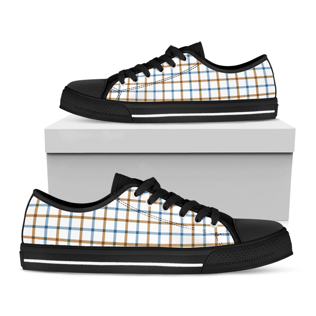 Blue And Brown Tattersall Pattern Print Black Low Top Sneakers