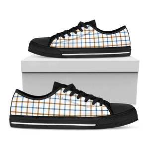 Blue And Brown Tattersall Pattern Print Black Low Top Sneakers