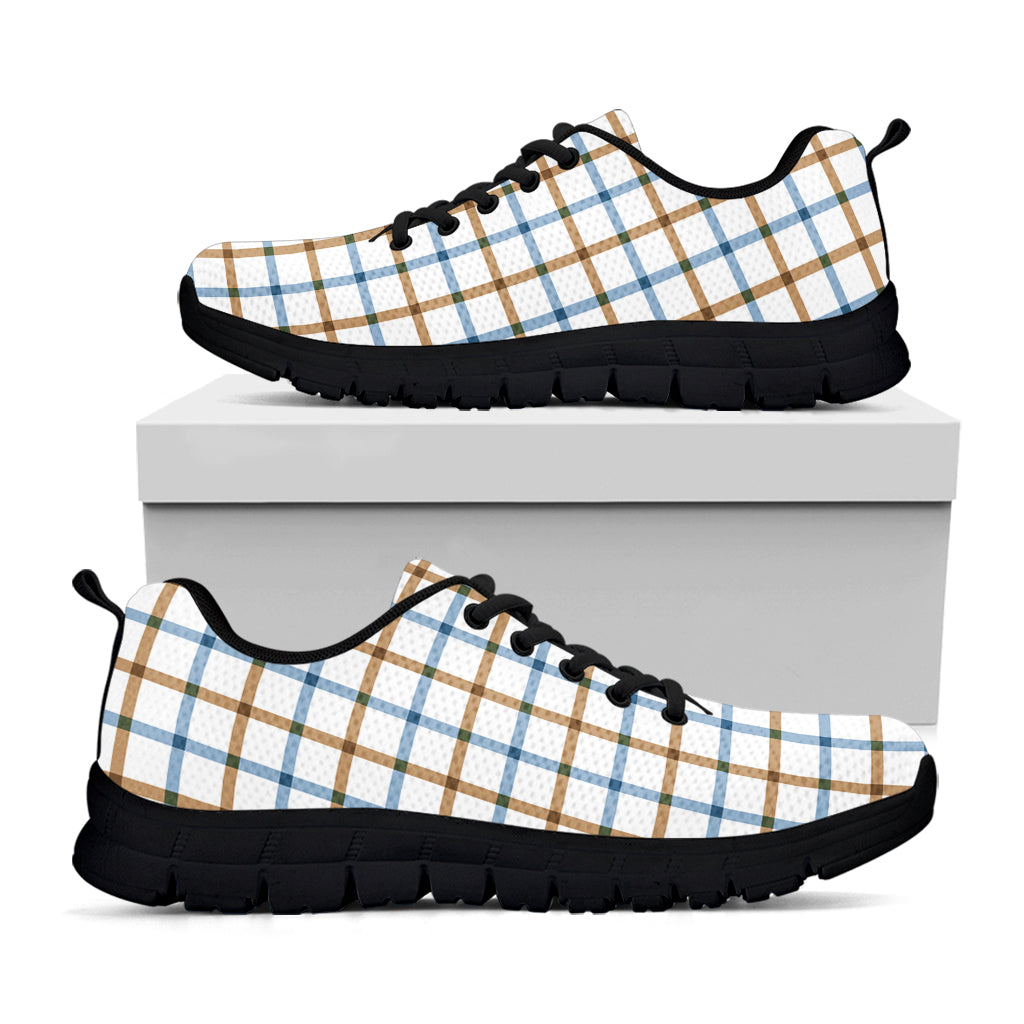 Blue And Brown Tattersall Pattern Print Black Running Shoes
