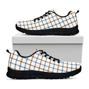 Blue And Brown Tattersall Pattern Print Black Running Shoes