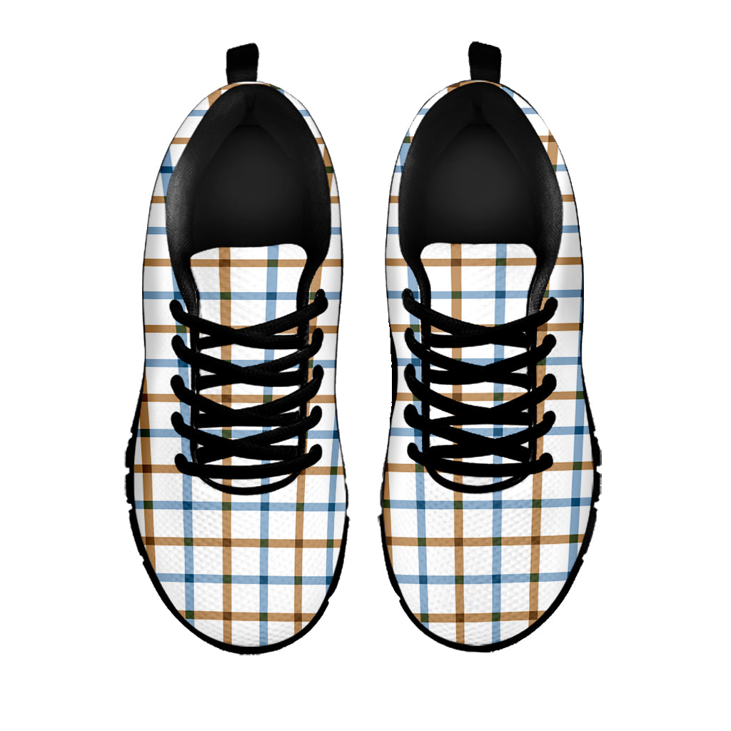 Blue And Brown Tattersall Pattern Print Black Running Shoes