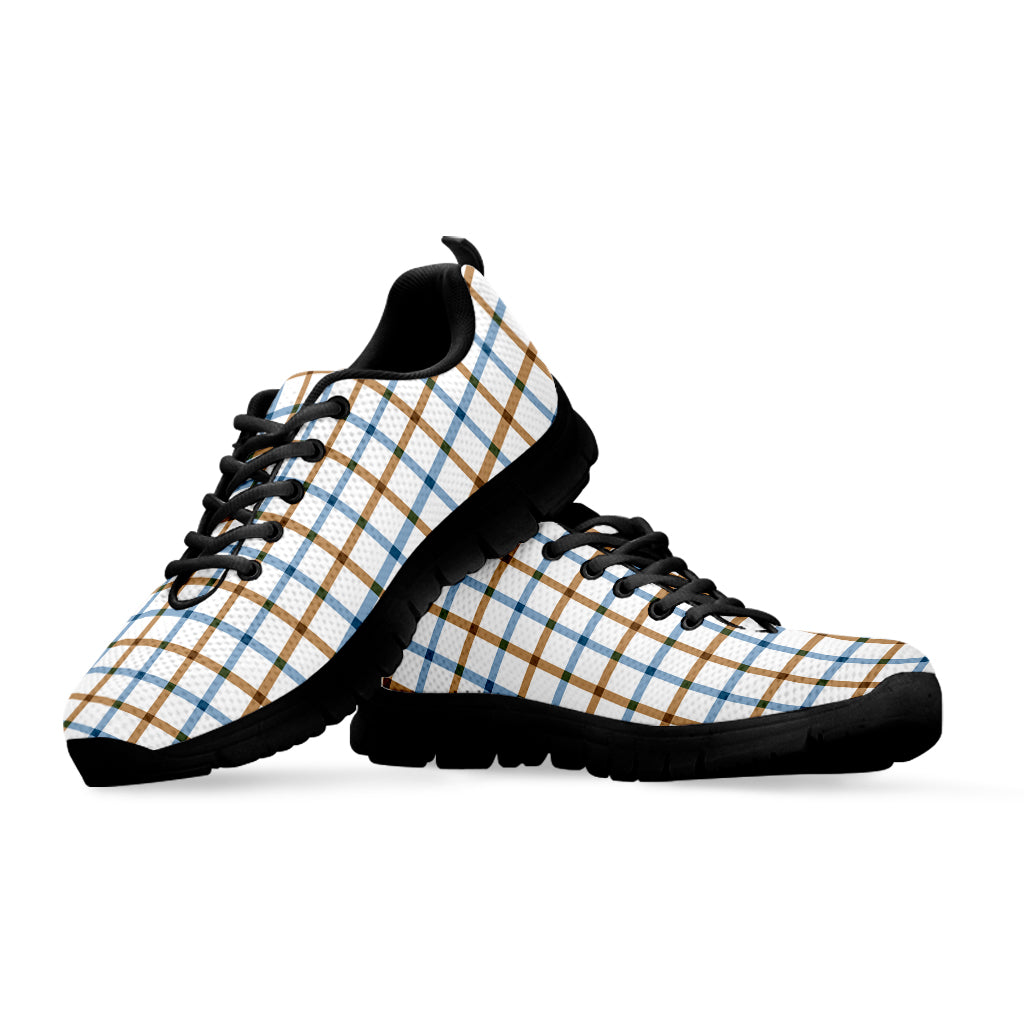 Blue And Brown Tattersall Pattern Print Black Running Shoes