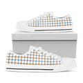 Blue And Brown Tattersall Pattern Print White Low Top Sneakers