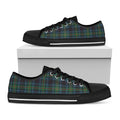 Blue And Green Tartan Pattern Print Black Low Top Sneakers