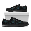 Blue And Green Weed Leaf Pattern Print Black Low Top Sneakers