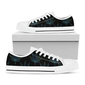 Blue And Green Weed Leaf Pattern Print White Low Top Sneakers