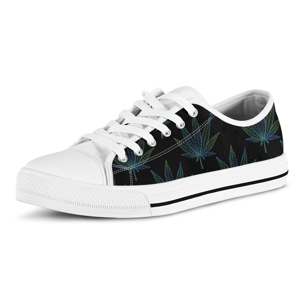 Blue And Green Weed Leaf Pattern Print White Low Top Sneakers