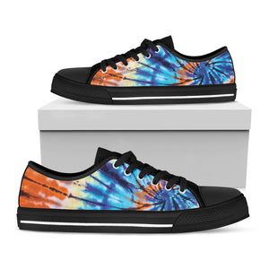Blue And Orange Tie Dye Print Black Low Top Sneakers