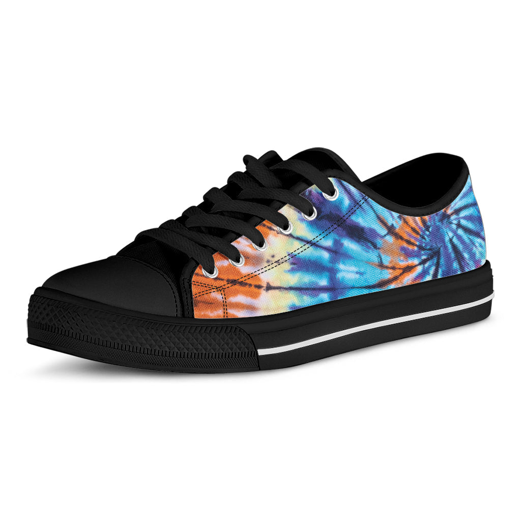 Blue And Orange Tie Dye Print Black Low Top Sneakers