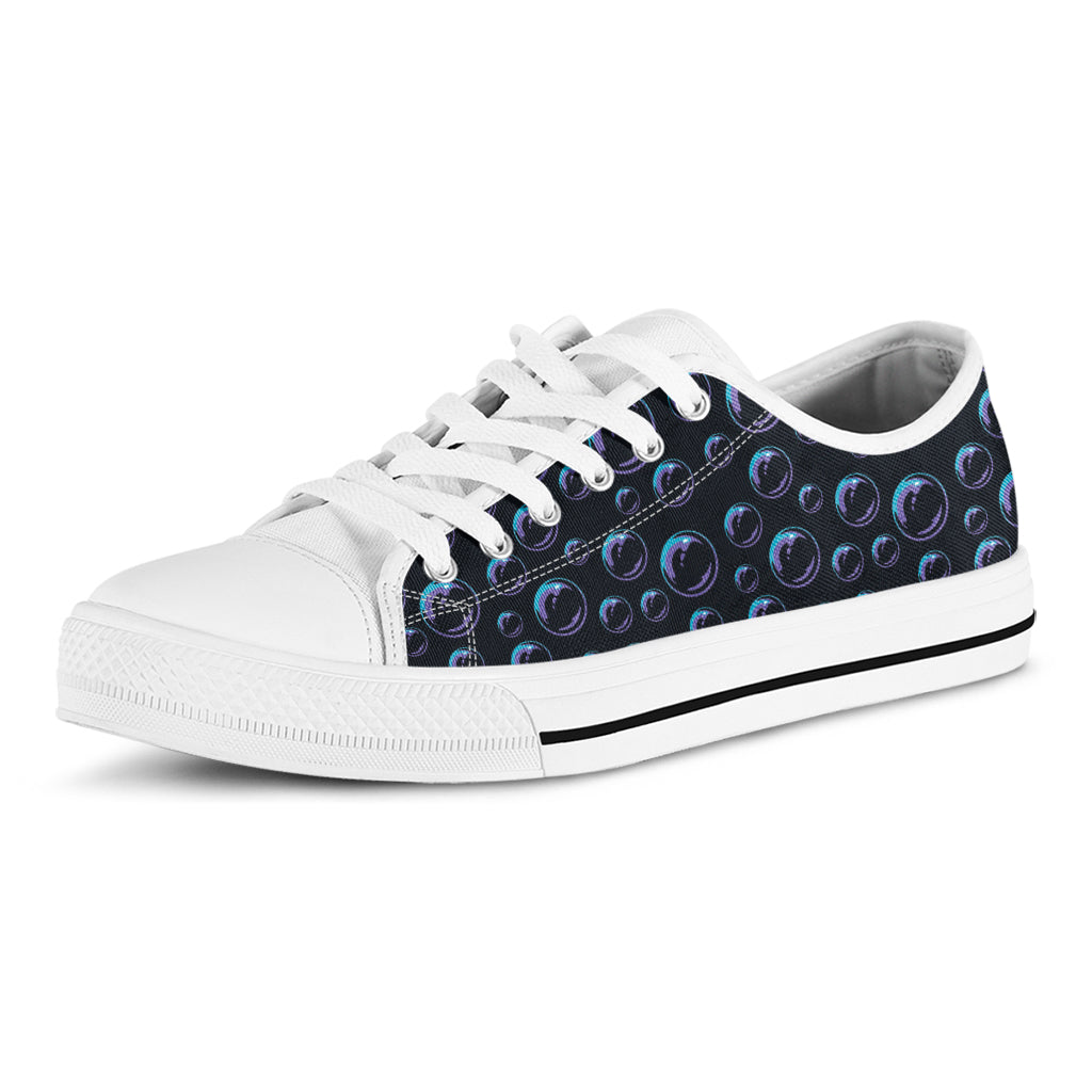 Blue And Purple Bubble Pattern Print White Low Top Sneakers