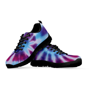 Blue And Purple Spiral Tie Dye Print Black Running Shoes