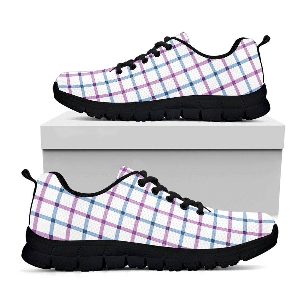 Blue And Purple Tattersall Pattern Print Black Running Shoes