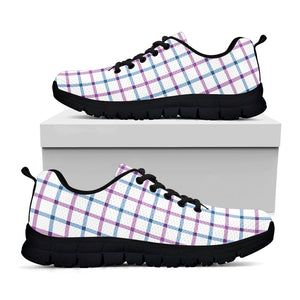 Blue And Purple Tattersall Pattern Print Black Running Shoes
