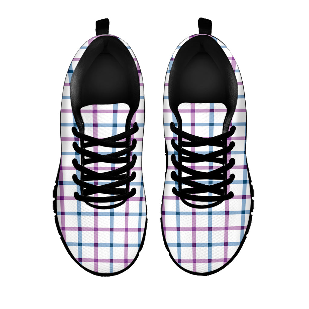 Blue And Purple Tattersall Pattern Print Black Running Shoes