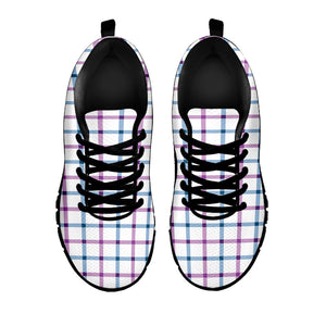 Blue And Purple Tattersall Pattern Print Black Running Shoes