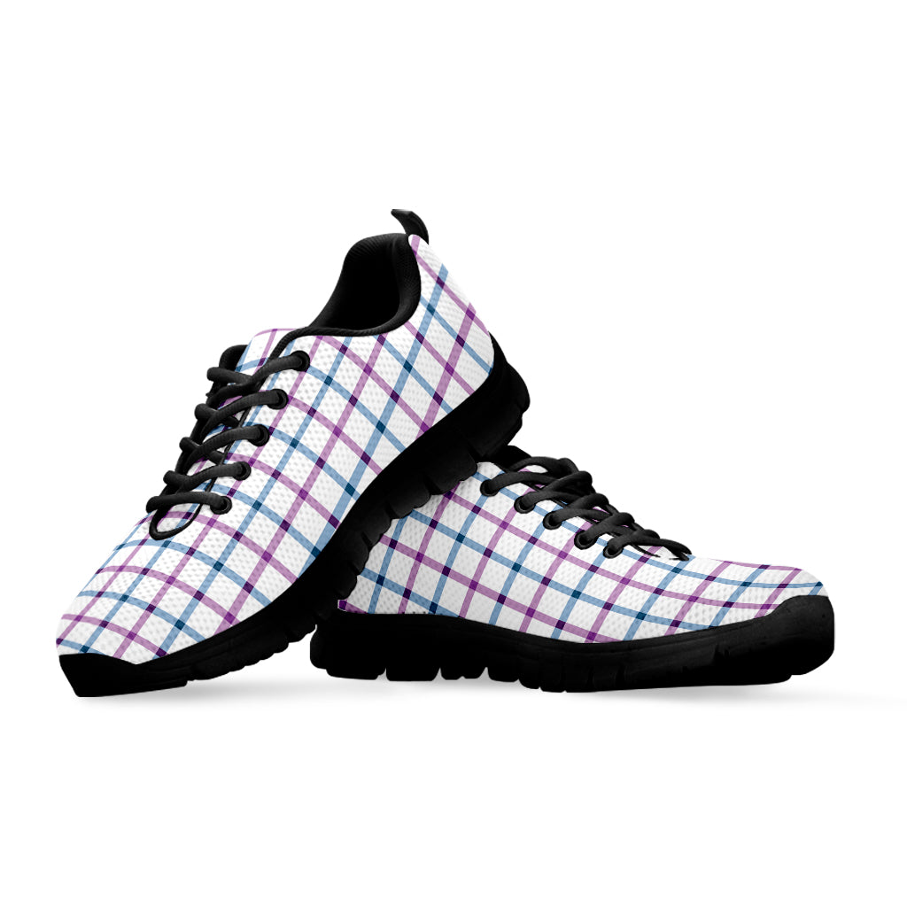 Blue And Purple Tattersall Pattern Print Black Running Shoes
