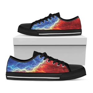 Blue And Red Lightning Print Black Low Top Sneakers