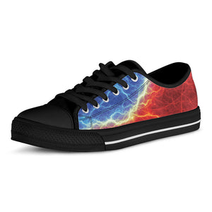 Blue And Red Lightning Print Black Low Top Sneakers