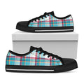 Blue And Red Madras Pattern Print Black Low Top Sneakers