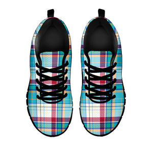 Blue And Red Madras Pattern Print Black Running Shoes