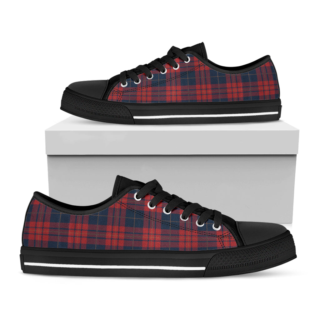 Blue And Red Tartan Pattern Print Black Low Top Sneakers